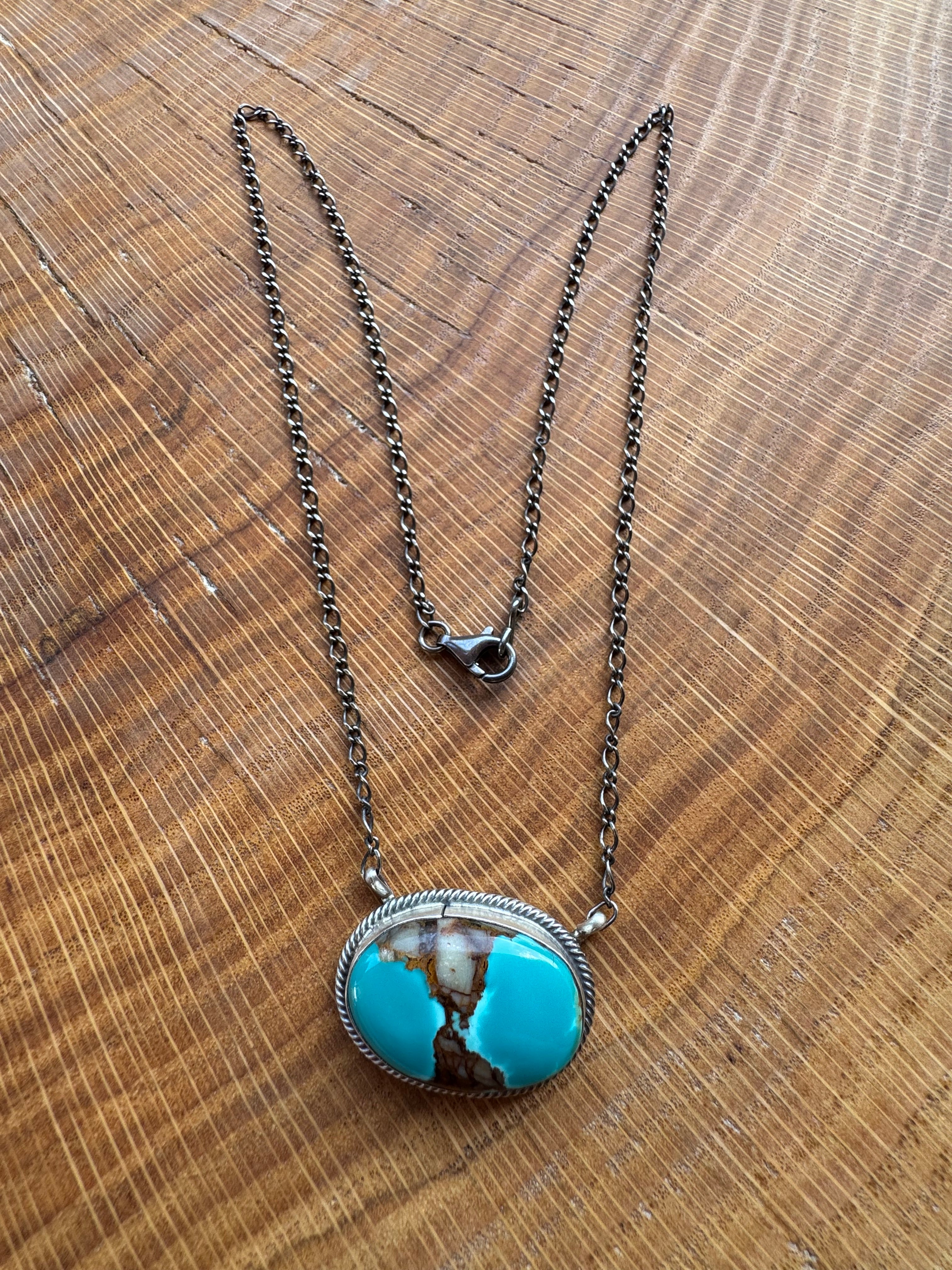 Antoinette Martinez Kingman Turquoise Bar Necklace 18”