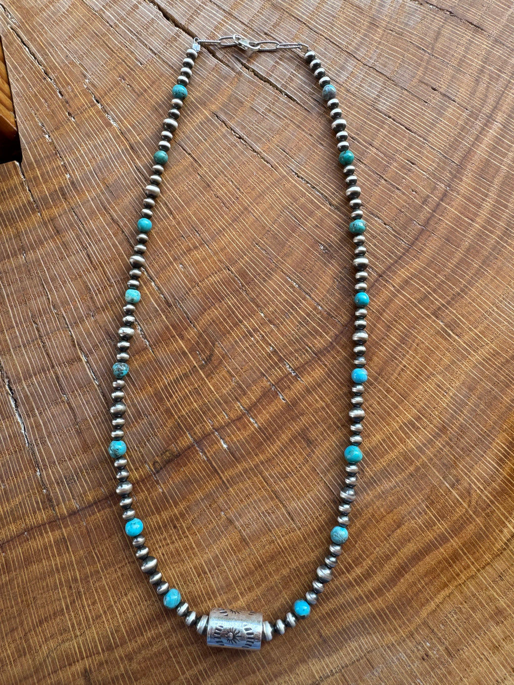 18” 4mm-5mm Sterling Silver & Turquoise Barrel Necklace