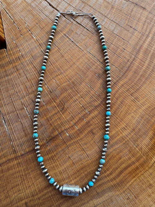 18” 4mm-5mm Sterling Silver & Turquoise Barrel Necklace
