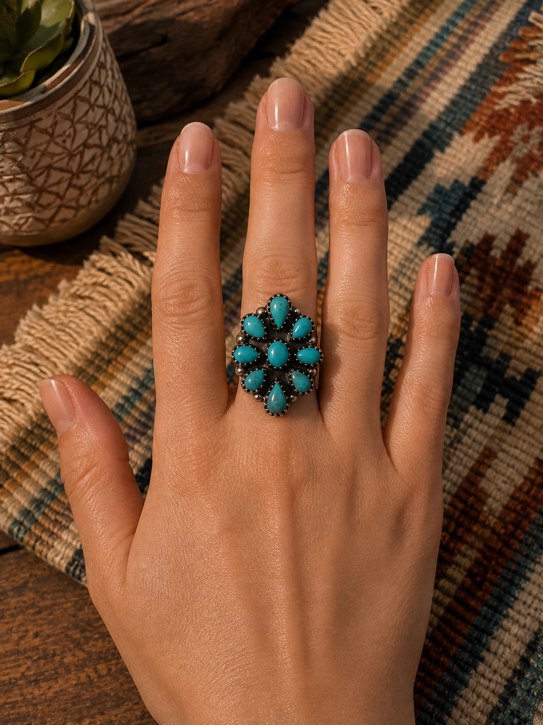 Adjustable Turquoise Cluster Ring