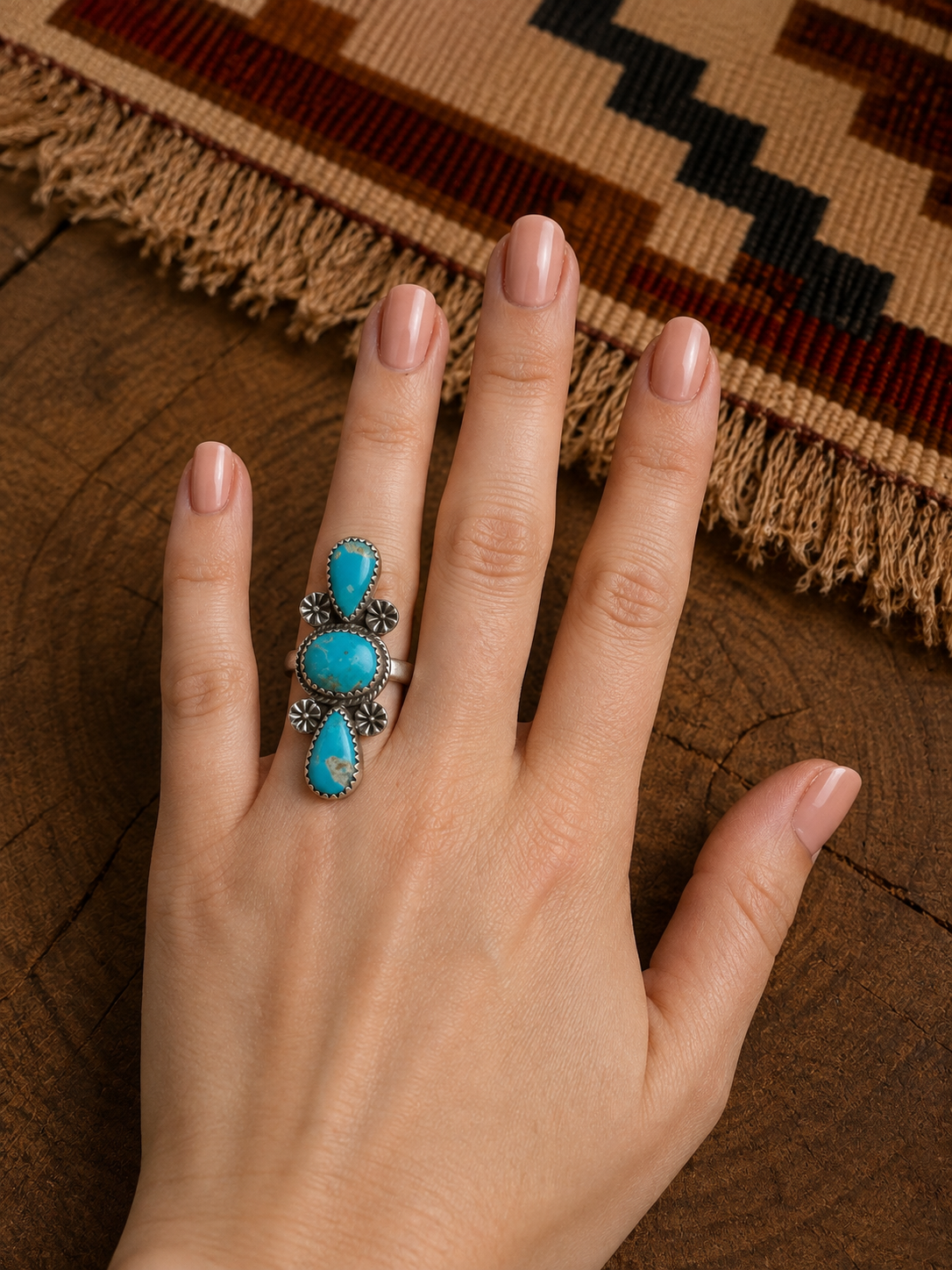 Turquoise Three-Stone Adjustable Ring