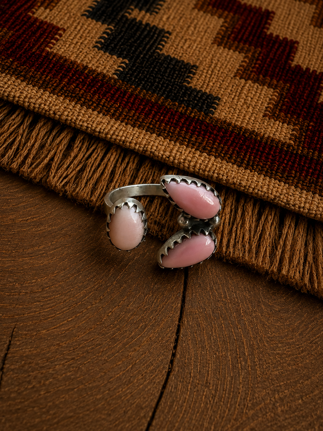 Pink Conch Three-Stone Adjustable Ring