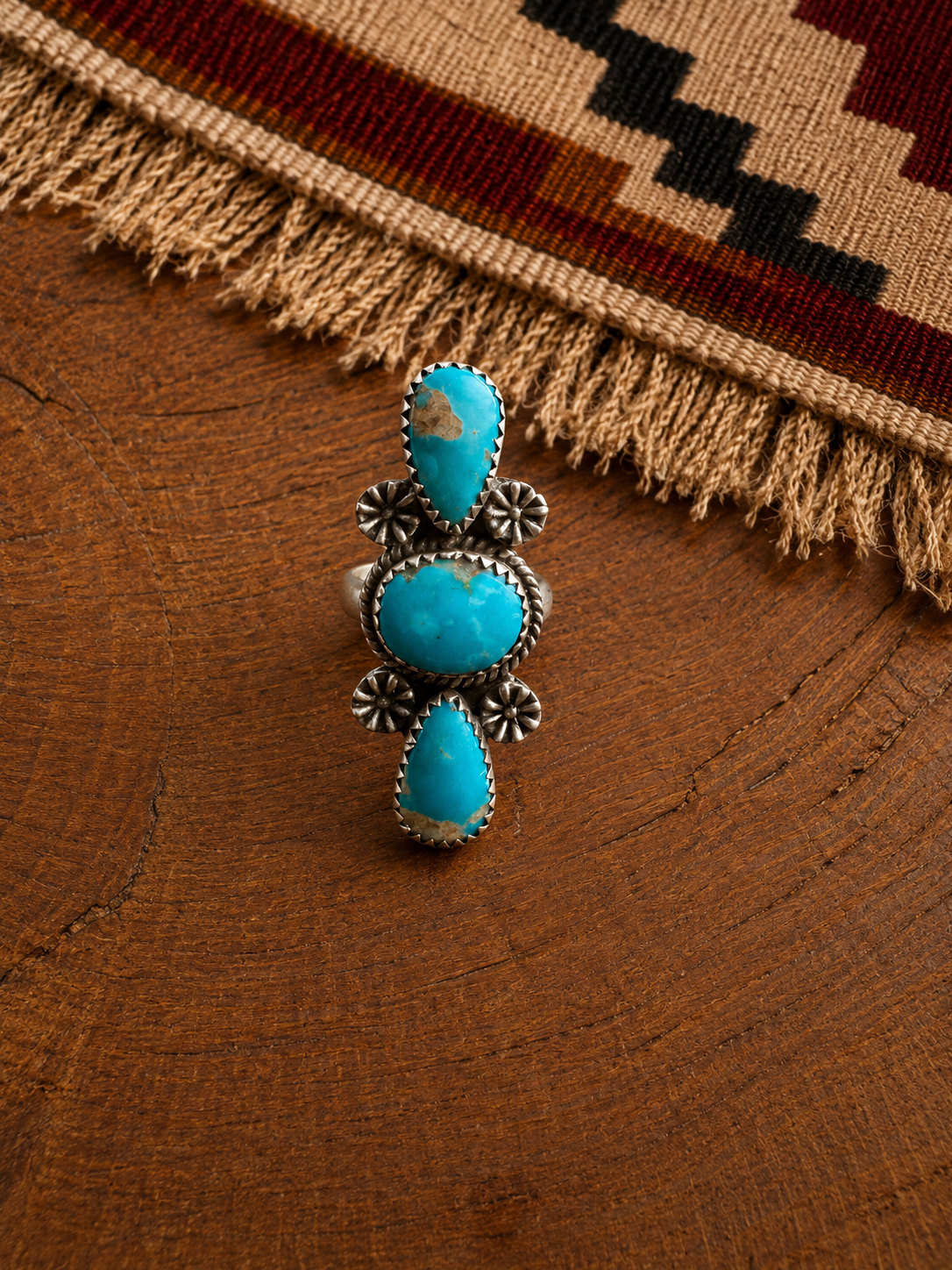 Turquoise Three-Stone Adjustable Ring
