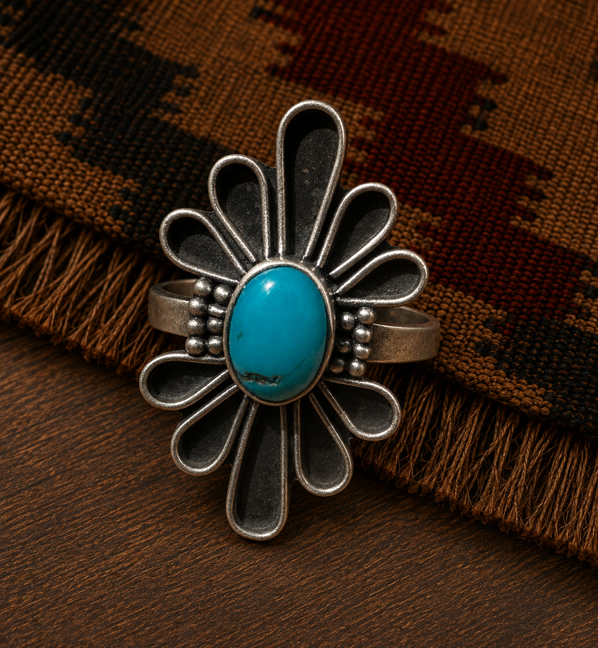 Adjustable Kingman Turquoise Flower Ring