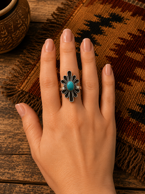 Adjustable Kingman Turquoise Flower Ring