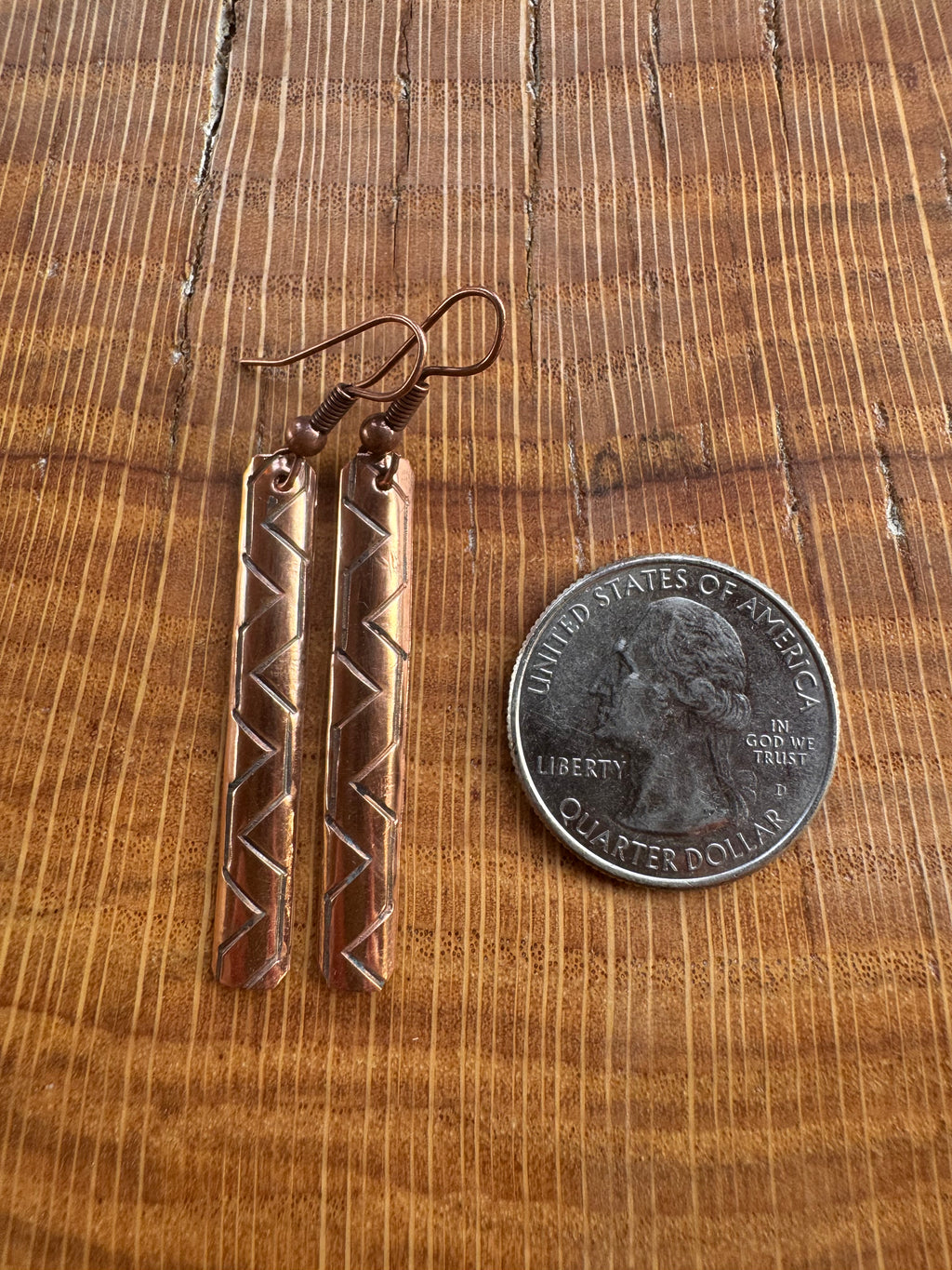 Native Made Stamped Copper Bar Dangle Earrings