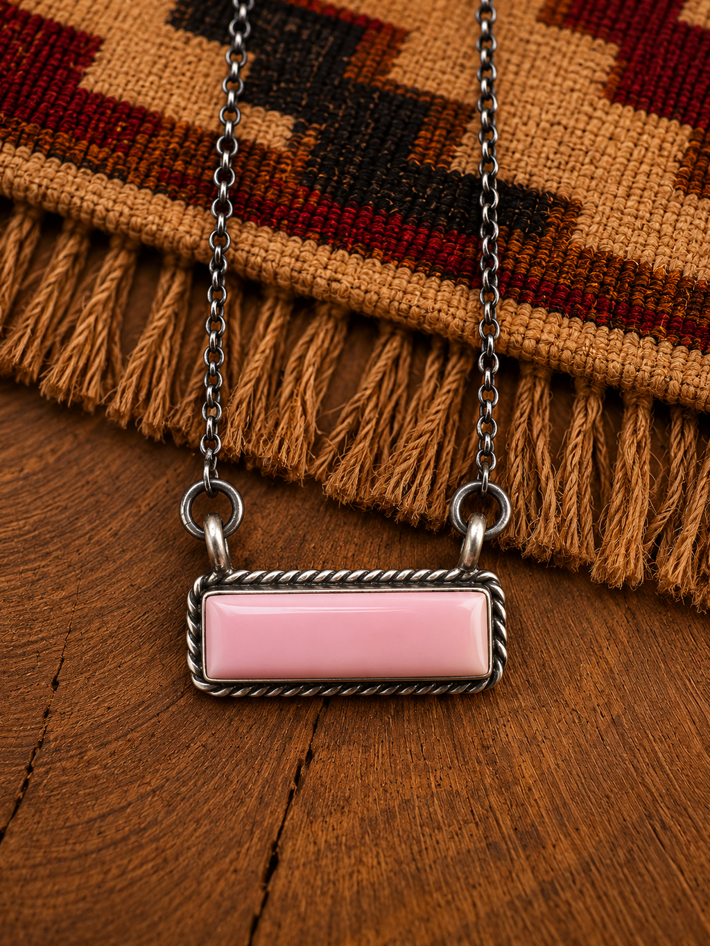 Chassity Belone Pink Conch Bar Necklace