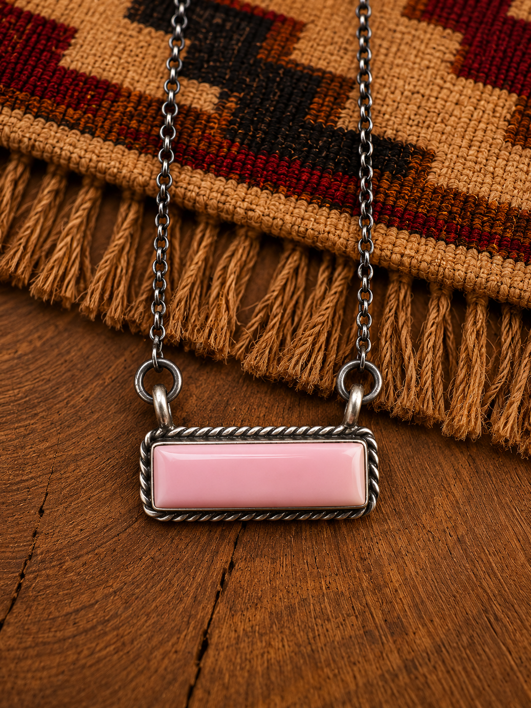 Chassity Belone Pink Conch Bar Necklace