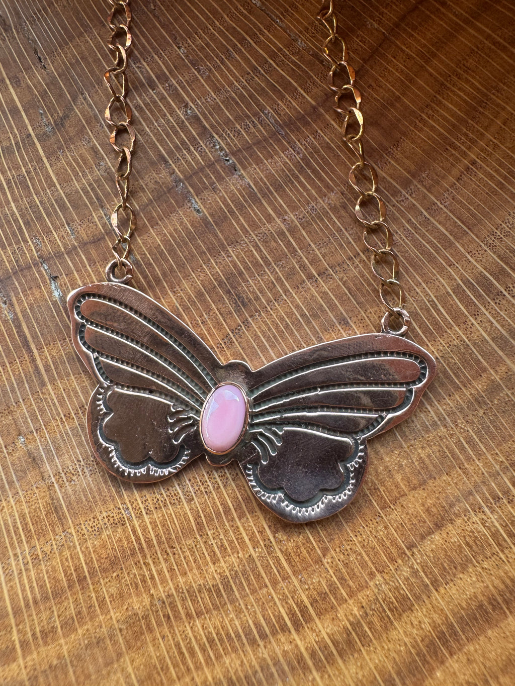 Copper & Pink Conch Butterfly Necklace
