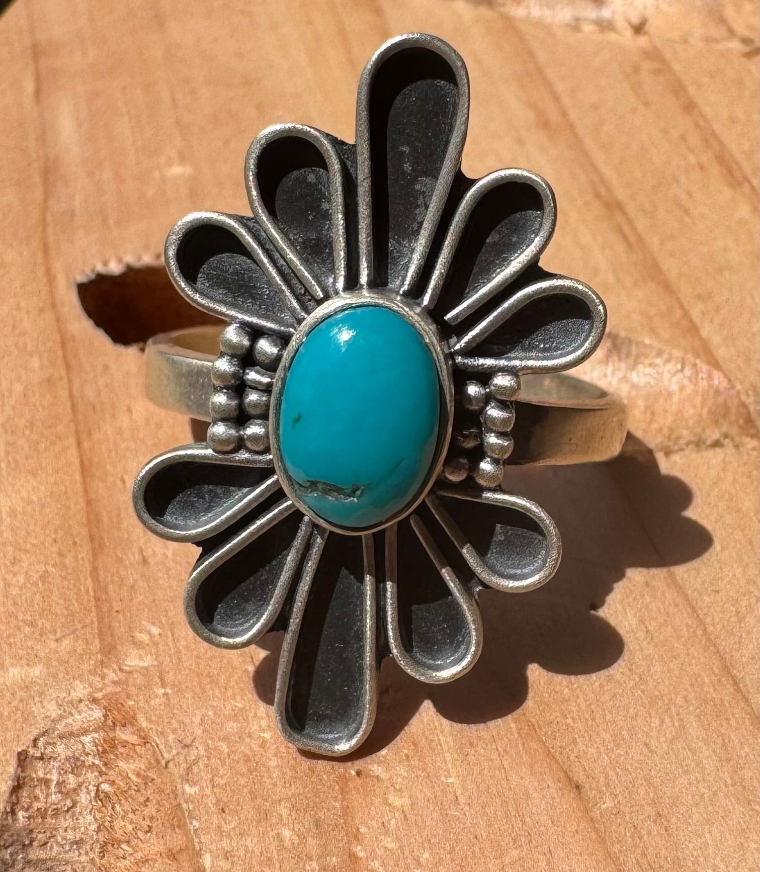 Adjustable Kingman Turquoise Flower Ring