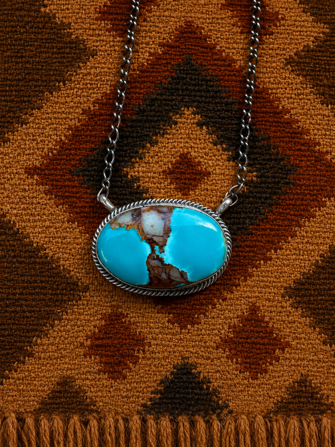 Antoinette Martinez Kingman Turquoise Bar Necklace 18”