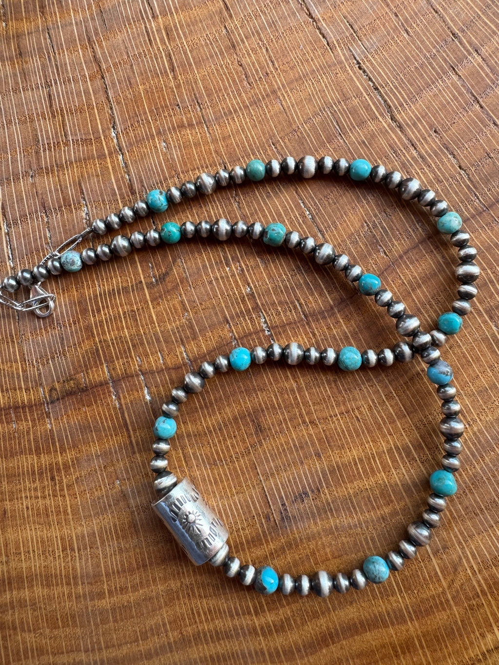 18” 4mm-5mm Sterling Silver & Turquoise Barrel Necklace