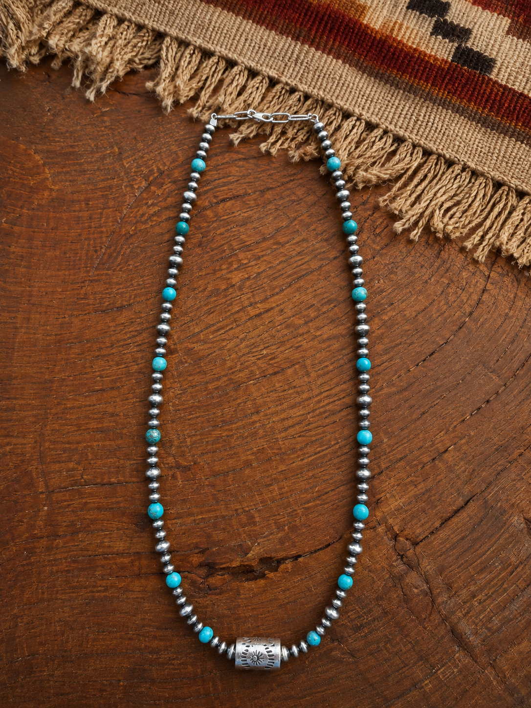 18” 4mm-5mm Sterling Silver & Turquoise Barrel Necklace