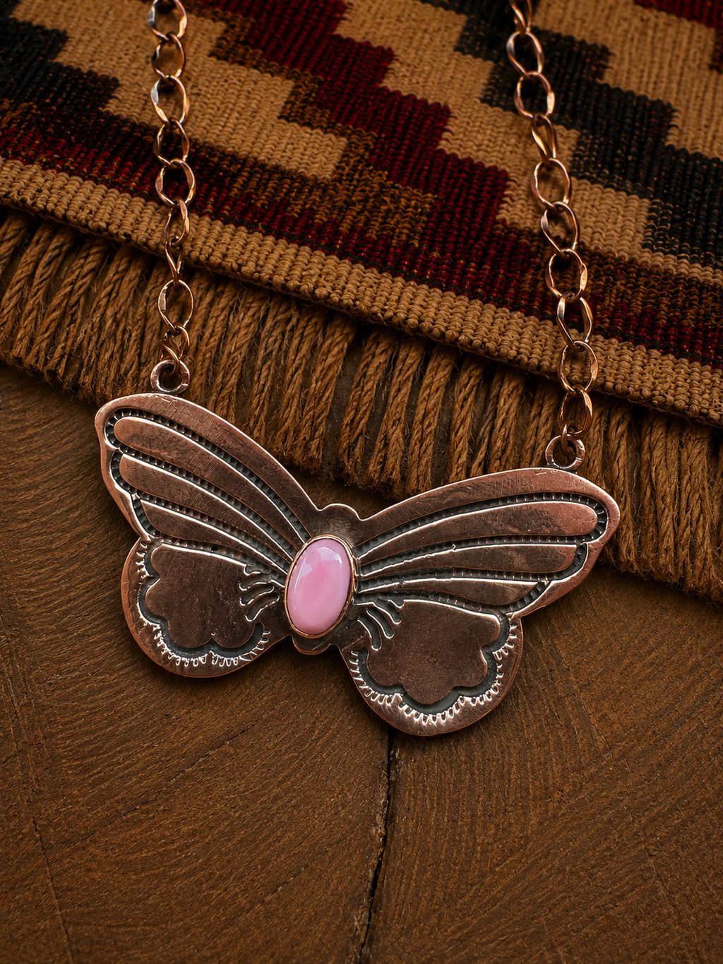 Copper & Pink Conch Butterfly Necklace