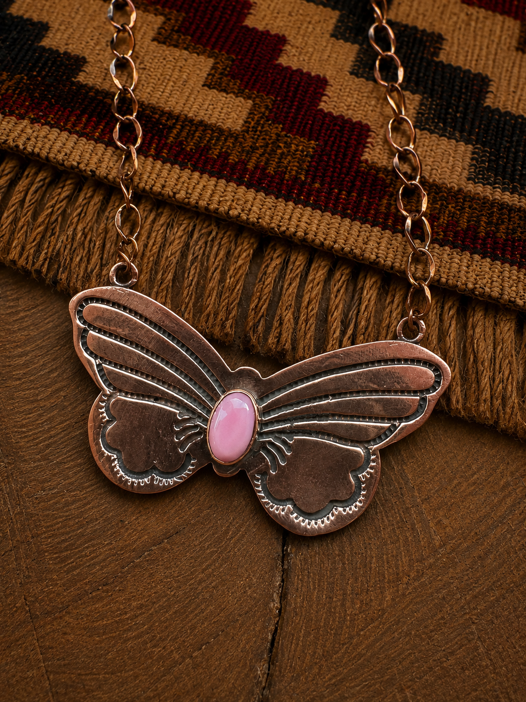 Copper & Pink Conch Butterfly Necklace